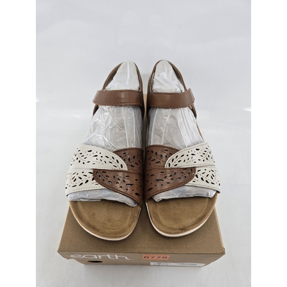 Earth Origins Sylo Sandals Womens 7 Brown Laser Cut Hook Loop Straps - New - Picture 3 of 9